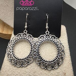 Paparazzi Intricate Silver Hoop Earrings (1734)